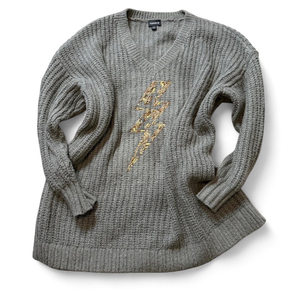 Torrid Chunky Metallic Beaded‎ Lightning Bolt Sweater